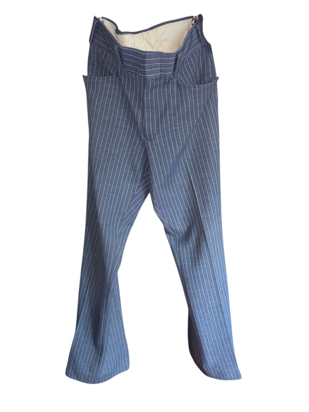 Vintage imPact 70s Navy Pinstripe High-Waist Trousers polyester suit pants 32